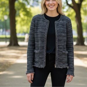 JOIE Wool Fringe Jacket Sweater Full Zipper Women's Medium Knit